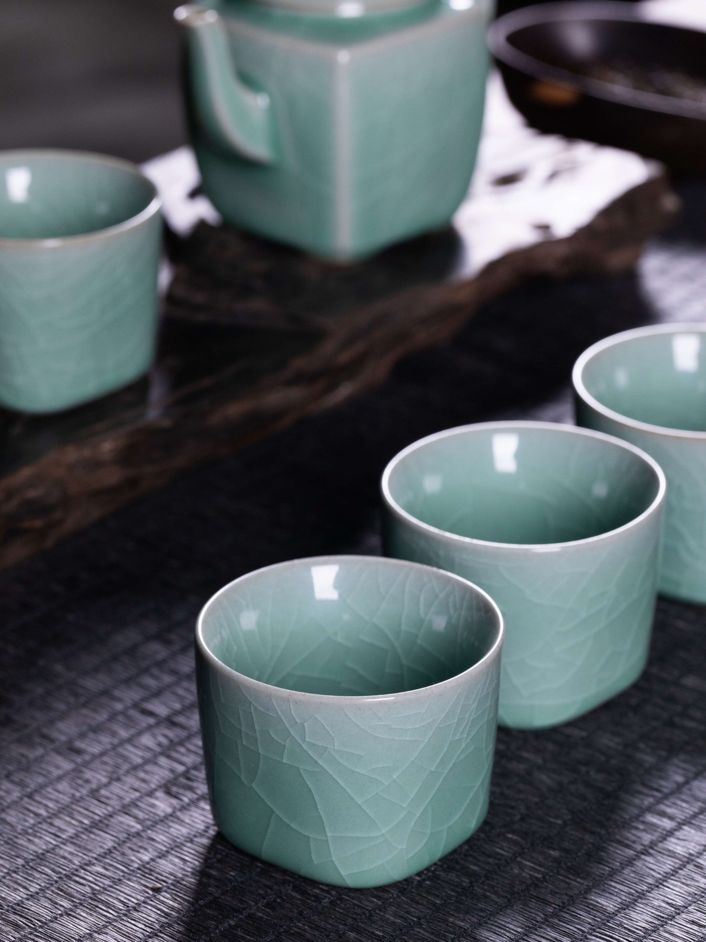 Longquan Celadon 5-Head Round-Top Square-Bottom Teapot set