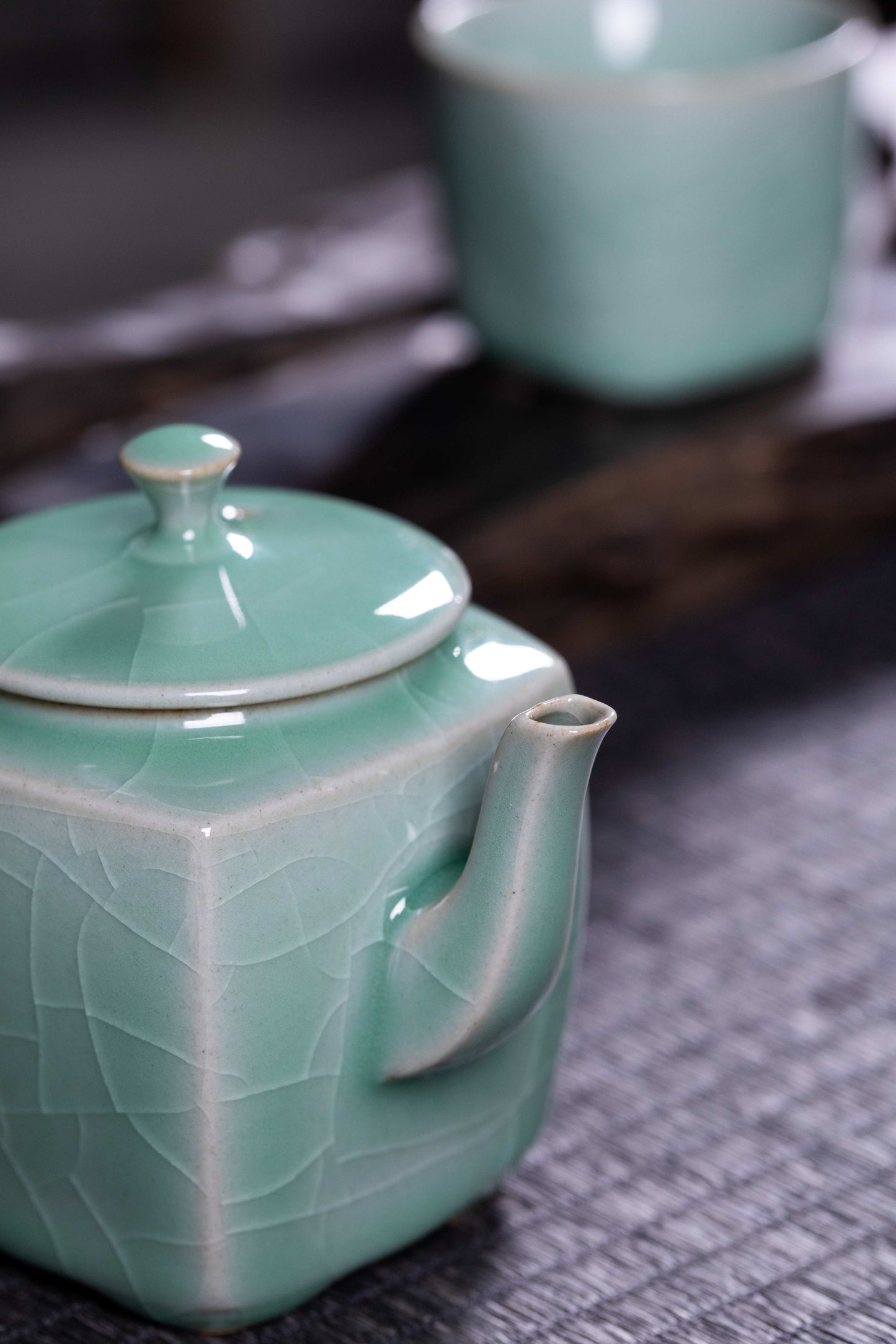 Longquan Celadon 5-Head Round-Top Square-Bottom Teapot set