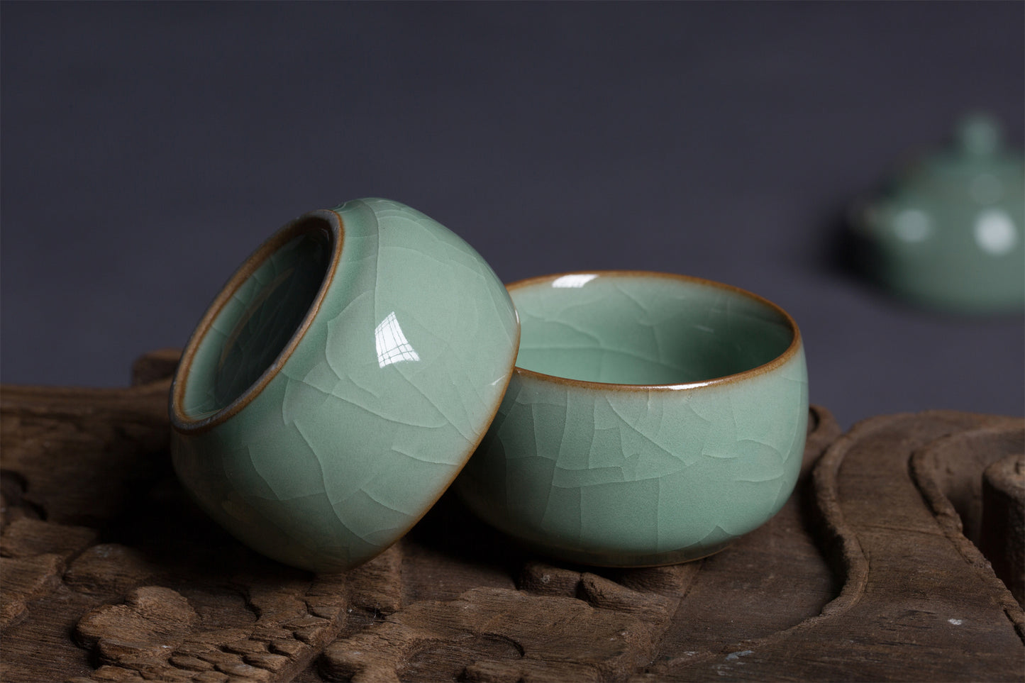 Longquan Celadon Ge Kiln Xishi 3 Head Teapot set