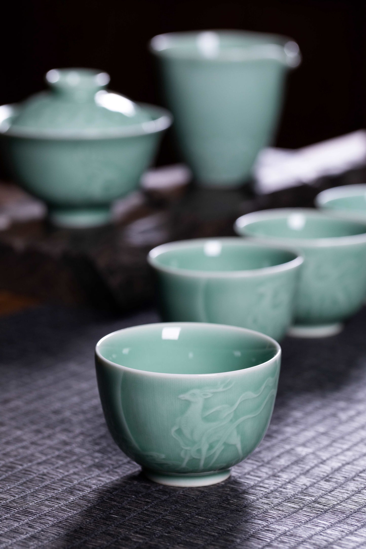 Longquan Celadon 8-Head Dunhuang teapot set