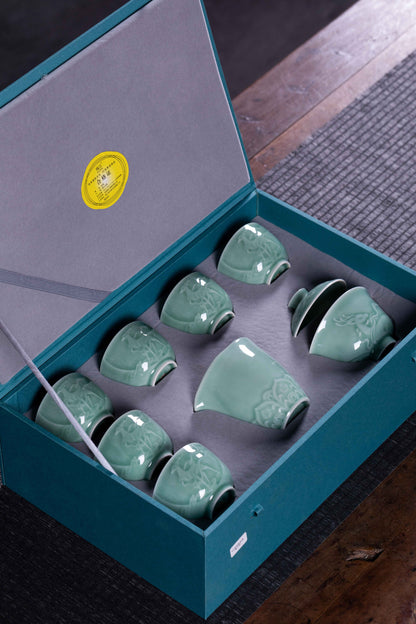 Longquan Celadon 8-Head Dunhuang teapot set