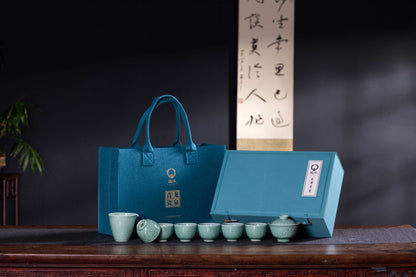 Longquan Celadon 8-Head Dunhuang teapot set