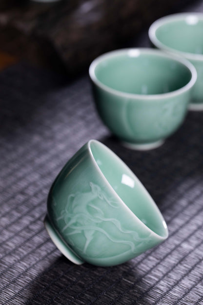 Longquan Celadon 8-Head Dunhuang teapot set