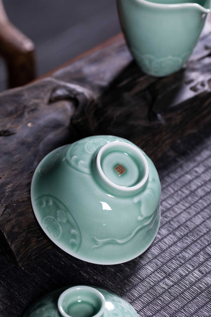 Longquan Celadon 8-Head Dunhuang teapot set