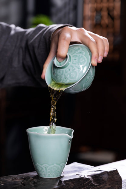 Longquan Celadon 8-Head Dunhuang teapot set