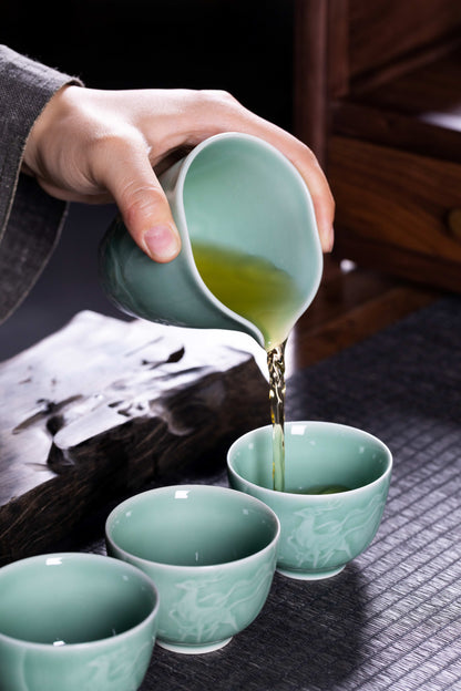Longquan Celadon 8-Head Dunhuang teapot set