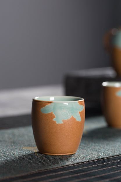 Longquan Gray Glaze Celadon Tea Set — 8-Head “Autumn Delight” Pomegranate Motif Teapot Set