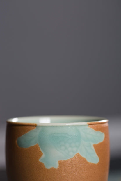 Longquan Gray Glaze Celadon Tea Set — 8-Head “Autumn Delight” Pomegranate Motif Teapot Set
