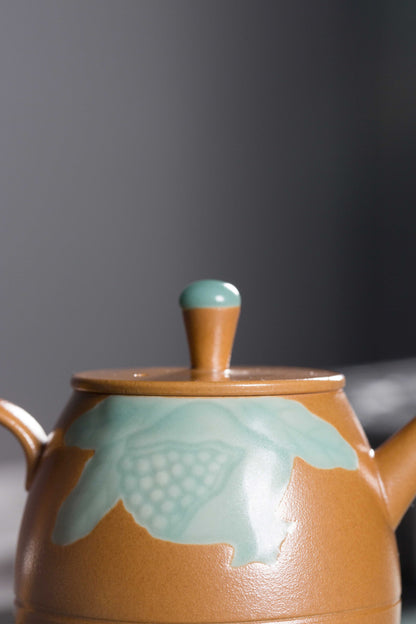 Longquan Gray Glaze Celadon Tea Set — 8-Head “Autumn Delight” Pomegranate Motif Teapot Set