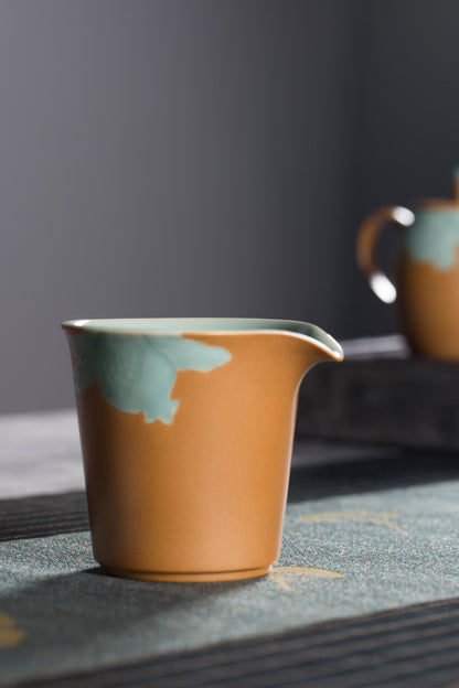 Longquan Gray Glaze Celadon Tea Set — 8-Head “Autumn Delight” Pomegranate Motif Teapot Set