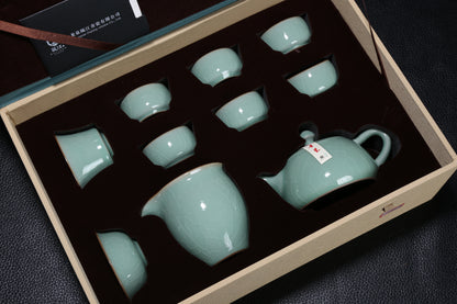 Longquan Celadon Ge Kiln Xishi 10 Head Teapot set