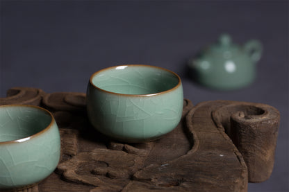 Longquan Celadon Ge Kiln Xishi 3 Head Teapot set