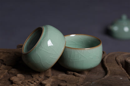 Longquan Celadon Ge Kiln Xishi 3 Head Teapot set