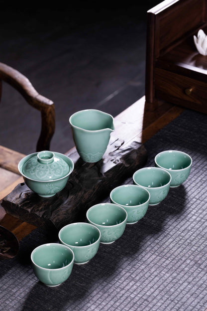 Longquan Celadon 8-Head Dunhuang teapot set
